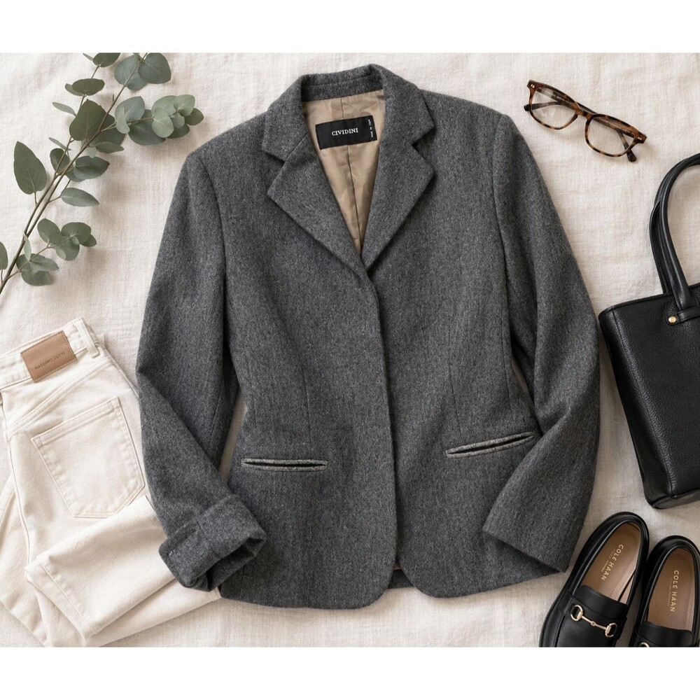Cividini Italian Wool Blazer Gray Jacket Size 48 Made in Italy Single Breasted